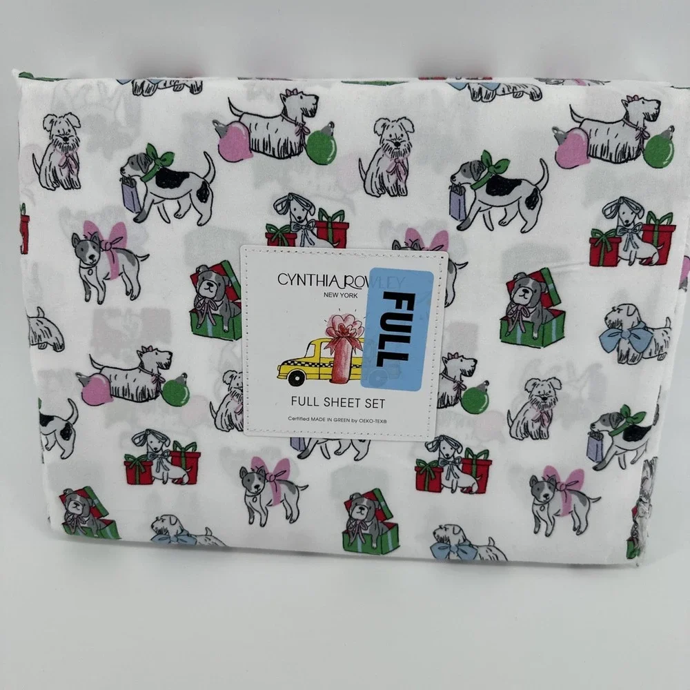 CYNTHIA ROWLEY Christmas Queen‎ SHEET SET Dogs Puppies MICROFIBER NEW!!!